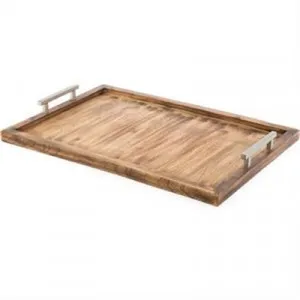 Arta Solid Mango Wood Timber Rectangular Tray with Steel Handles by Casa Uno, a Trays for sale on Style Sourcebook