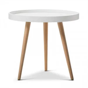 Aerin Retro Wooden 48cm Round Side Table - White by FLH, a Side Table for sale on Style Sourcebook