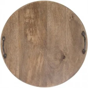Eplica Solid Mango Wood Timber Round Serving Board with Iron Handles by Casa Uno, a Platters & Serving Boards for sale on Style Sourcebook