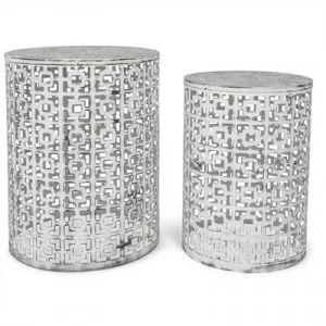 Temara 2 Piece Cutout Iron Side Table Set, White Wash by Casa Uno, a Side Table for sale on Style Sourcebook