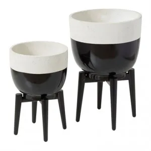 Sanctuary 2 Piece Ceramic Planter Pot on Stand Set by Amalfi, a Plant Holders for sale on Style Sourcebook