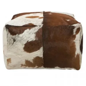Lorenzen Cow Hide Square Beanbag Pouffe Ottoman, Tan / White by Casa Uno, a Ottomans for sale on Style Sourcebook