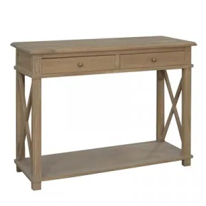 Phyllis Oak Timber 2 Drawer Console Table, 110cm, Weathered Oak by Manoir Chene, a Console Table for sale on Style Sourcebook