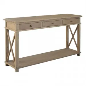 Phyllis Oak Timber 3 Drawer Console Table, 150cm, Weathered Oak by Manoir Chene, a Console Table for sale on Style Sourcebook