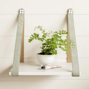 Linen + Sage Suede Leather Strap Side Table Shelf by H & G Designs, a Side Table for sale on Style Sourcebook