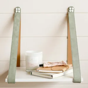 White + Sage Suede Leather Strap Side Table Shelf by H & G Designs, a Side Table for sale on Style Sourcebook