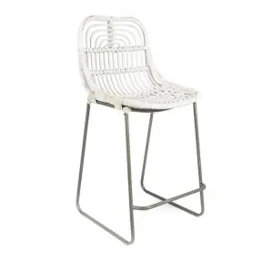 Buton Distressed Rattan Bar Chair, White by Casa Uno, a Bar Stools for sale on Style Sourcebook