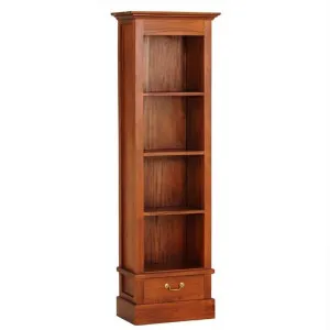 Tasmania Mahogany Timber Slim Bookcase with Single Drawer, Light Pecan by Centrum Furniture, a Bookshelves for sale on Style Sourcebook