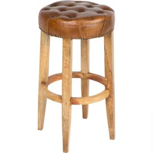 Manhattan Leather & Timber Round Bar Stool by Casa Sano, a Bar Stools for sale on Style Sourcebook