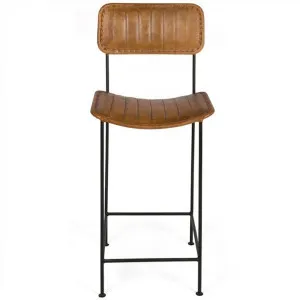 Carolus Ribbed Leather & Iron Bar Stool by Casa Uno, a Bar Stools for sale on Style Sourcebook