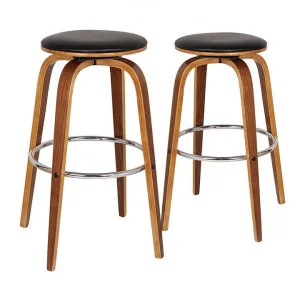 Rho Bentwood Swivel Bar Stool, Faux Leather Seat, Black / Light Walnut by Maison Furniture, a Bar Stools for sale on Style Sourcebook