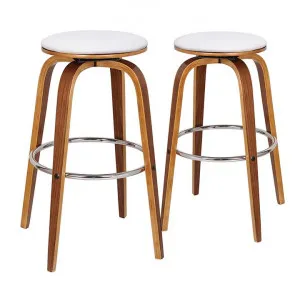 Rho Bentwood Swivel Bar Stool, Faux Leather Seat, White / Light Walnut by Maison Furniture, a Bar Stools for sale on Style Sourcebook