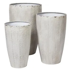 Larache 3 Piece Metal Planter Pot Set, Rustic White by Casa Uno, a Plant Holders for sale on Style Sourcebook