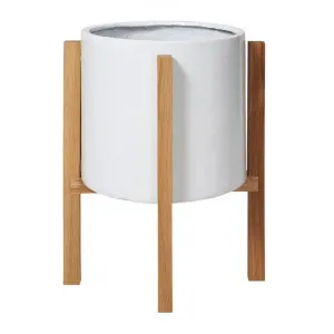 Siros Concrete Planter on Oak Stand, Medium, White by Casa Uno, a Plant Holders for sale on Style Sourcebook