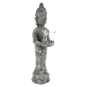 Stetson Ceramic Standing Buddha Candle Holder, Distressed Dark Grey by Casa Sano, a Candle Holders for sale on Style Sourcebook