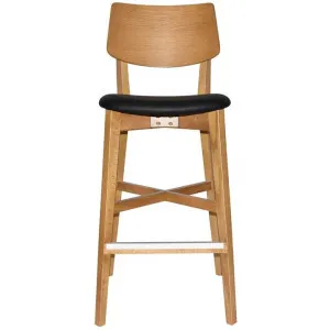 Phoenix Commercial Grade Oak Timber Bar Stool, Vinyl Seat, Black / Light Oak by Eagle Furn, a Bar Stools for sale on Style Sourcebook