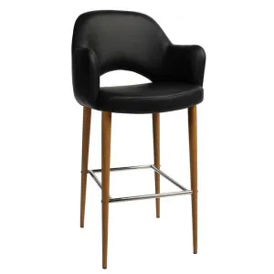 Albury Commercial Grade Vinyl Bar Stool with Arm, Metal Leg, Black / Light Oak by Eagle Furn, a Bar Stools for sale on Style Sourcebook