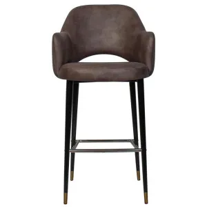 Albury Commercial Grade Fabric Bar Stool with Arm, Metal Leg, Donkey / Black Brass by Eagle Furn, a Bar Stools for sale on Style Sourcebook