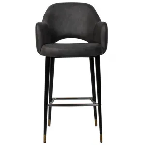 Albury Commercial Grade Fabric Bar Stool with Arm, Metal Leg, Slate / Black Brass by Eagle Furn, a Bar Stools for sale on Style Sourcebook