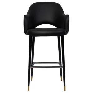 Albury Commercial Grade Vinyl Bar Stool with Arm, Metal Leg, Black / Black Brass by Eagle Furn, a Bar Stools for sale on Style Sourcebook
