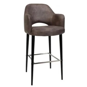 Albury Commercial Grade Fabric Bar Stool with Arm, Metal Leg, Donkey / Black by Eagle Furn, a Bar Stools for sale on Style Sourcebook