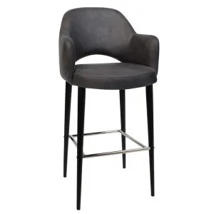 Albury Commercial Grade Fabric Bar Stool with Arm, Metal Leg, Slate / Black by Eagle Furn, a Bar Stools for sale on Style Sourcebook