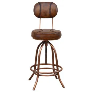 Baseball Leather & Iron Adjustable Industrial Bar Chair by Philbee Interiors, a Bar Stools for sale on Style Sourcebook