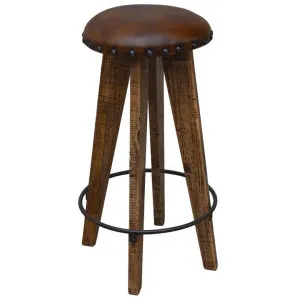 Ruston Leather & Mango Wood Bar Stool by Philbee Interiors, a Bar Stools for sale on Style Sourcebook
