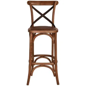 Hoton Oak Timber Cross Back Bar Stool, Black Metal Strap by Affinity Furniture, a Bar Stools for sale on Style Sourcebook