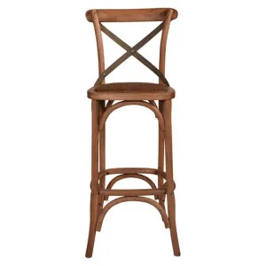 Hoton Oak Timber Cross Back Bar Stool, Grey Metal Strap by Affinity Furniture, a Bar Stools for sale on Style Sourcebook