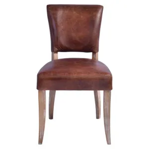 Ditton Leather Dining Chair, Brown / Washed Teak by Affinity Furniture, a Dining Chairs for sale on Style Sourcebook