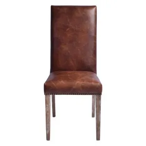 Cuxton Leather Highback Dining Chair, Brown / Washed Teak by Affinity Furniture, a Dining Chairs for sale on Style Sourcebook