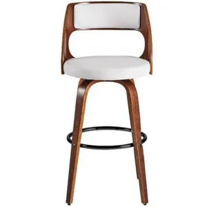 Oslo Swivel Bar Stool, White / Walnut with Black Footrest by Maison Furniture, a Bar Stools for sale on Style Sourcebook