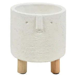 Sara Wooden Footed Ceramic Planter, Medium, White by Casa Uno, a Plant Holders for sale on Style Sourcebook
