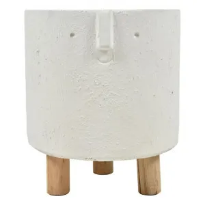 Sara Wooden Footed Ceramic Planter, Large, White by Casa Uno, a Plant Holders for sale on Style Sourcebook