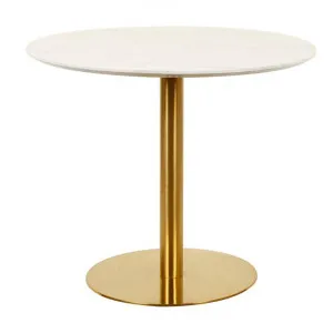 Oaklee Marble Effect Round Dining Table, 90cm, White / Gold by Viterbo Modern Furniture, a Dining Tables for sale on Style Sourcebook