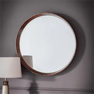 Kalem Wooden Frame Round Wall Mirror, 74cm, Walnut by Casa Bella, a Mirrors for sale on Style Sourcebook