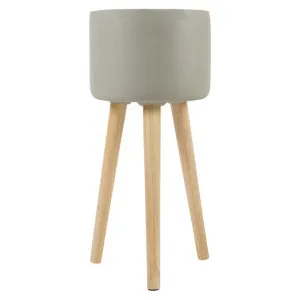 Erridge Cement & Oak Tripod Planter Pot, Large Tall, Grey by Casa Uno, a Plant Holders for sale on Style Sourcebook