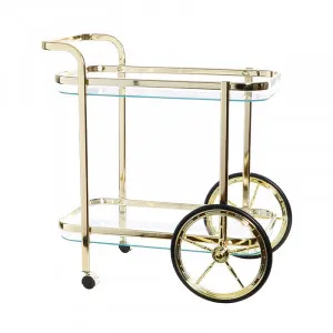Jones Bar Cart 73 x 74cm in Gold/Glass by OzDesignFurniture, a Sideboards, Buffets & Trolleys for sale on Style Sourcebook