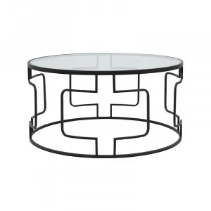 Stella Round Coffee Table 80cm in Iron Black / Glass by OzDesignFurniture, a Coffee Table for sale on Style Sourcebook