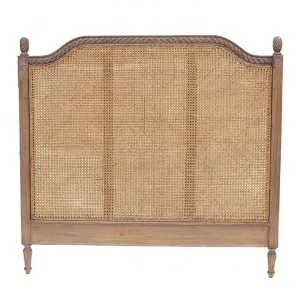 Lapalisse Hand Crafted Mahogany Timber & Rattan Bed Headboard, King, Weathered Oak by Millesime, a Bed Heads for sale on Style Sourcebook