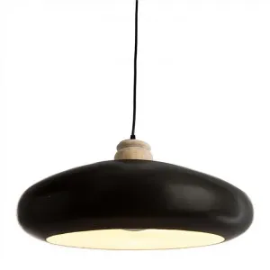 Black Iron Pendant Light with Timber Holder - Large by Casa Sano, a Pendant Lighting for sale on Style Sourcebook