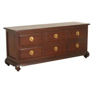 Quon Maluku Mahogany Timber 6 Drawer Opium Buffet Table, 180cm, Mahogany by Centrum Furniture, a Sideboards, Buffets & Trolleys for sale on Style Sourcebook
