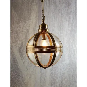 Saxon Metal & Glass Globe Pendant Light, Large, Antique Brass by Emac & Lawton, a Pendant Lighting for sale on Style Sourcebook