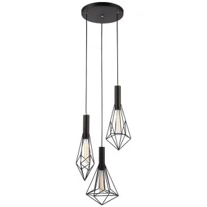 Blackband Iron Caged 3 Light Cluster Pendant Light, Varied Diamond, Black by CLA Ligthing, a Pendant Lighting for sale on Style Sourcebook