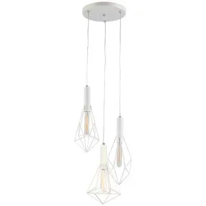 Whiteband Iron Caged 3 Light Cluster Pendant Light, Varied Diamond, White by CLA Ligthing, a Pendant Lighting for sale on Style Sourcebook