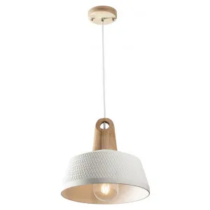 Morrissey Ceramic & Oak Timber Pendant Light, Wide by Mercator, a Pendant Lighting for sale on Style Sourcebook