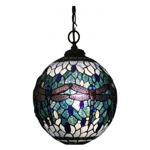 Blue Dragonfly Tiffany Style Stained Glass Hanging Ball Lamp by GG Bros, a Pendant Lighting for sale on Style Sourcebook