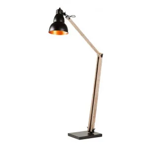 Bloomberg Metal & Timber Adjustable Floor Lamp, Black / Dark Oak by New Oriental, a Floor Lamps for sale on Style Sourcebook