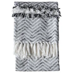 Zeke Herringbone Cotton Throw, 170x130cm, Off White / Black by Casa Bella, a Throws for sale on Style Sourcebook